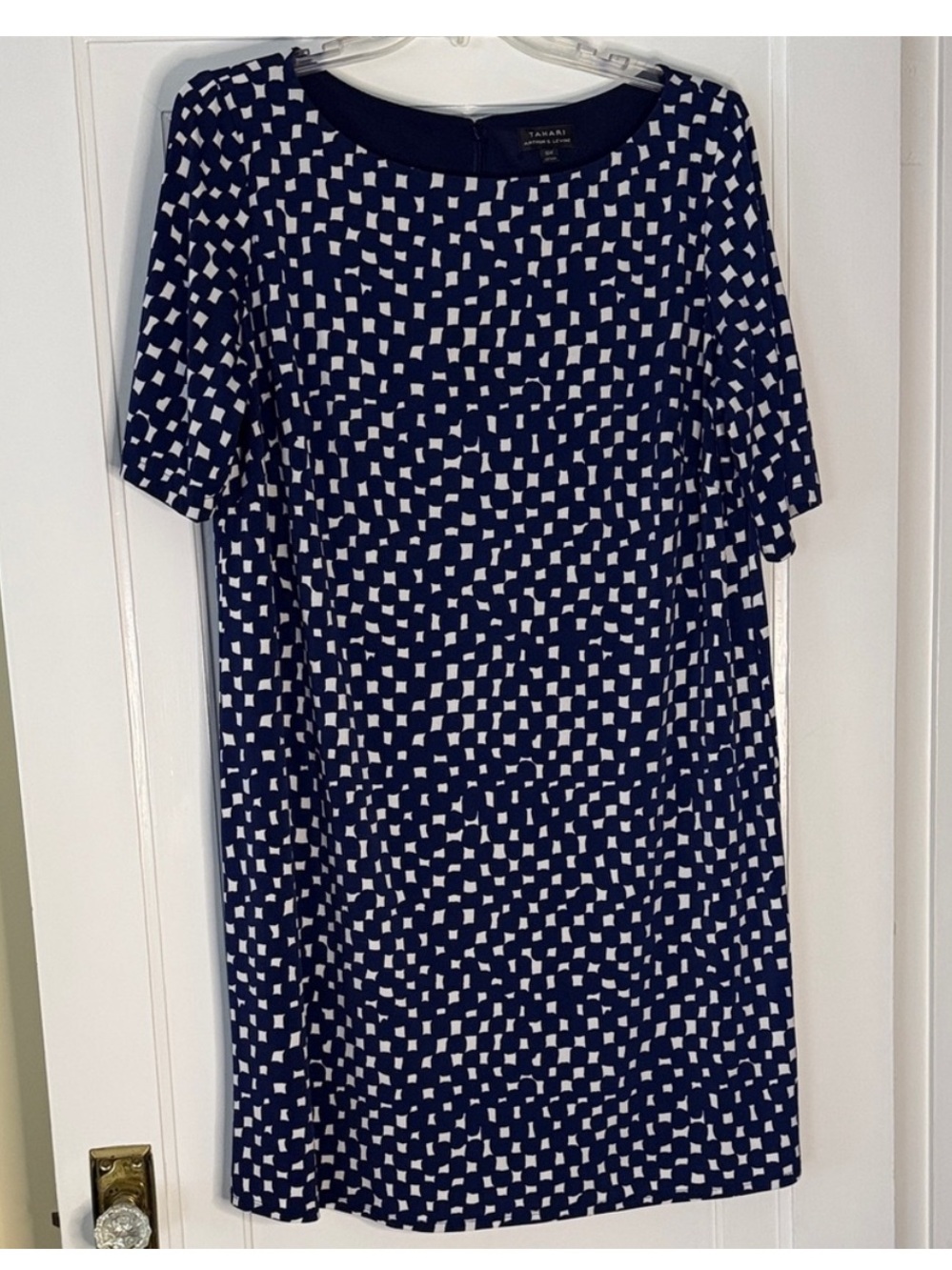 Tahari 16W Blue White Sheath Dress | Plus Size Career Office Work Dress